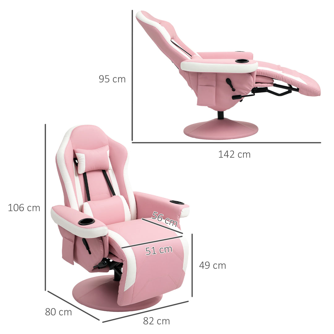 Manual Recliner Armchair PU Leather Lounge Chair, Adjustable Leg Rest, 135° Reclining, 360° Swivel - Pink