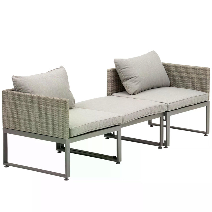 2 Seater Rattan Wicker Adjustable Sofa and Coffee Table Set Outdoor Garden Patio Furniture Lounge Conversation Seat Grey