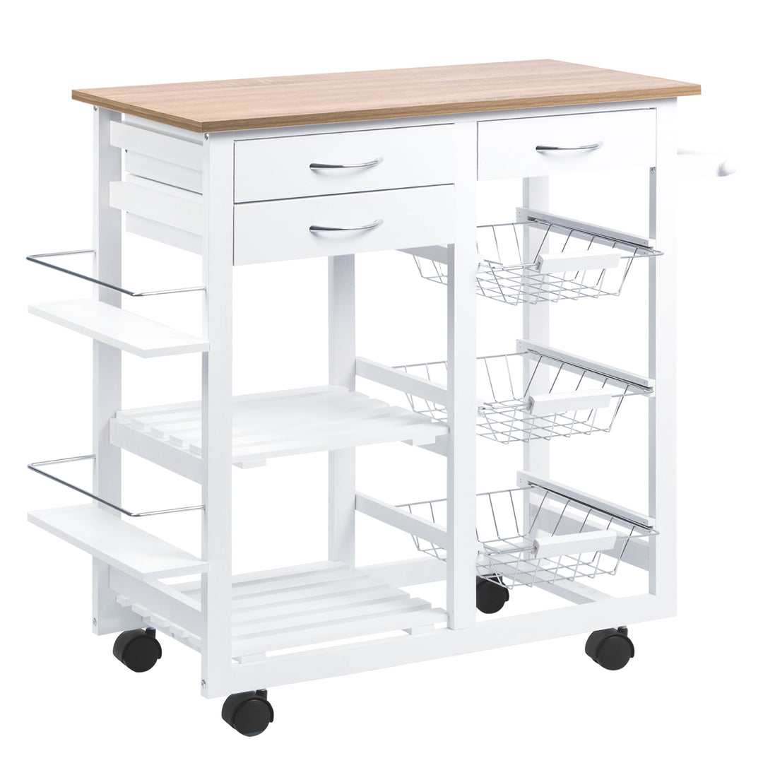 Rolling Kitchen Island on Wheels Trolley Utility Cart with Spice Racks, Towel Rack, Baskets & Drawers for Dining Room