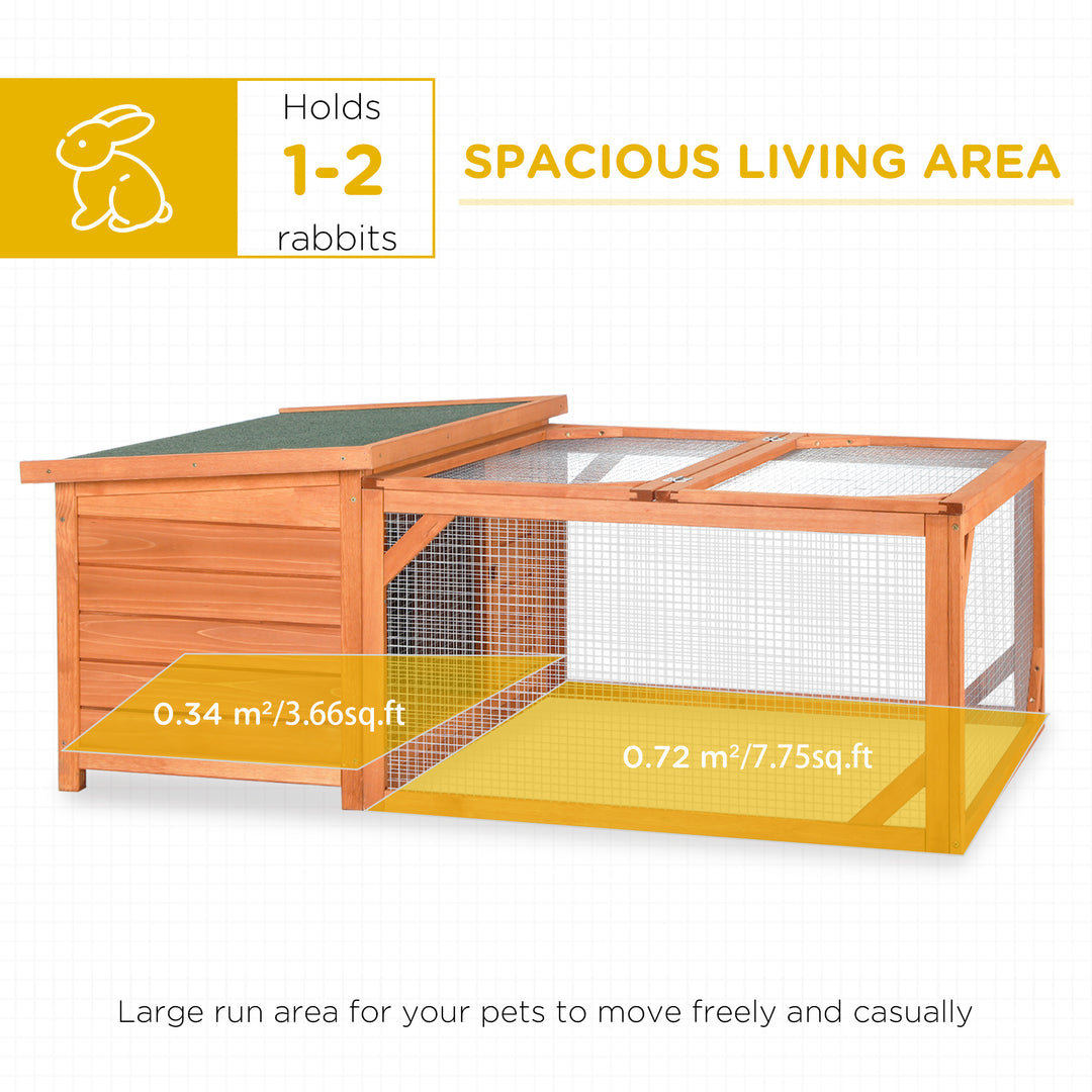 PawHut Rabbit Hutch Small Animal Guinea Pig House Off-ground Ferret Bunny Cage Backyard with Openable Main House & Run Roof 125.5 x 100 x 49cm Orange