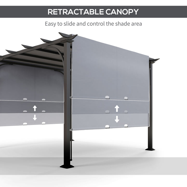 3 x 3(m) Garden Pergola, Outdoor Retractable Pergola Gazebo with Adjustable Canopy, Sun Shade Patio Canopy Shelter, Grey