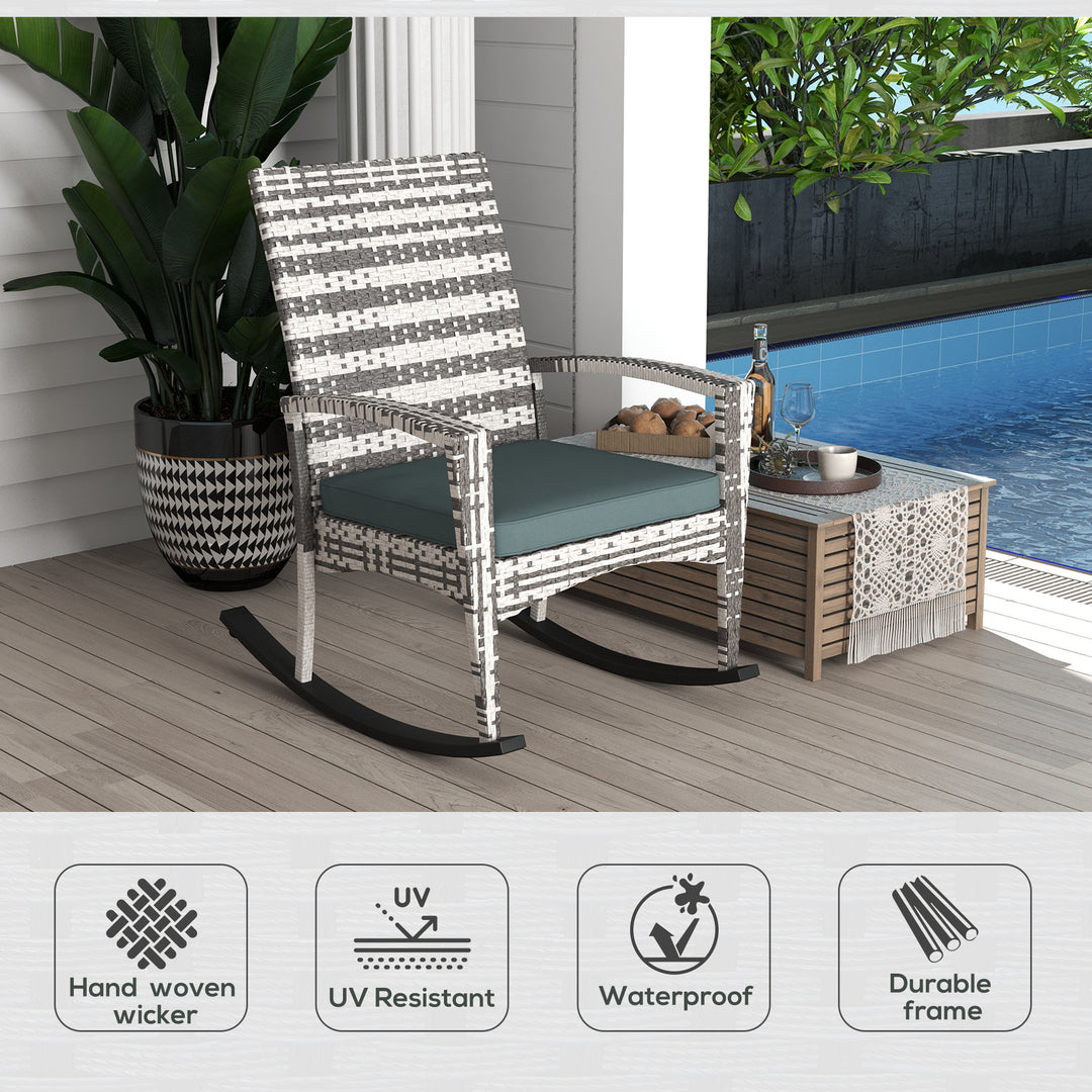 Rattan Rocking Chair Rocker Garden Furniture Seater Patio Bistro Relaxer Outdoor Wicker Weave with Cushion - Light Grey