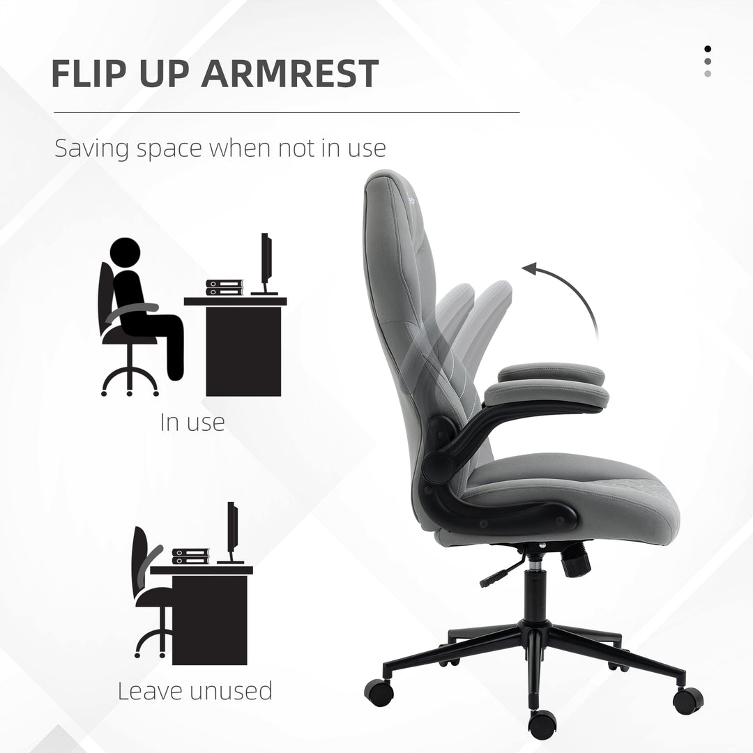 Office Chair w/ Flip Up Armrests, Swivel Seat-Light Grey