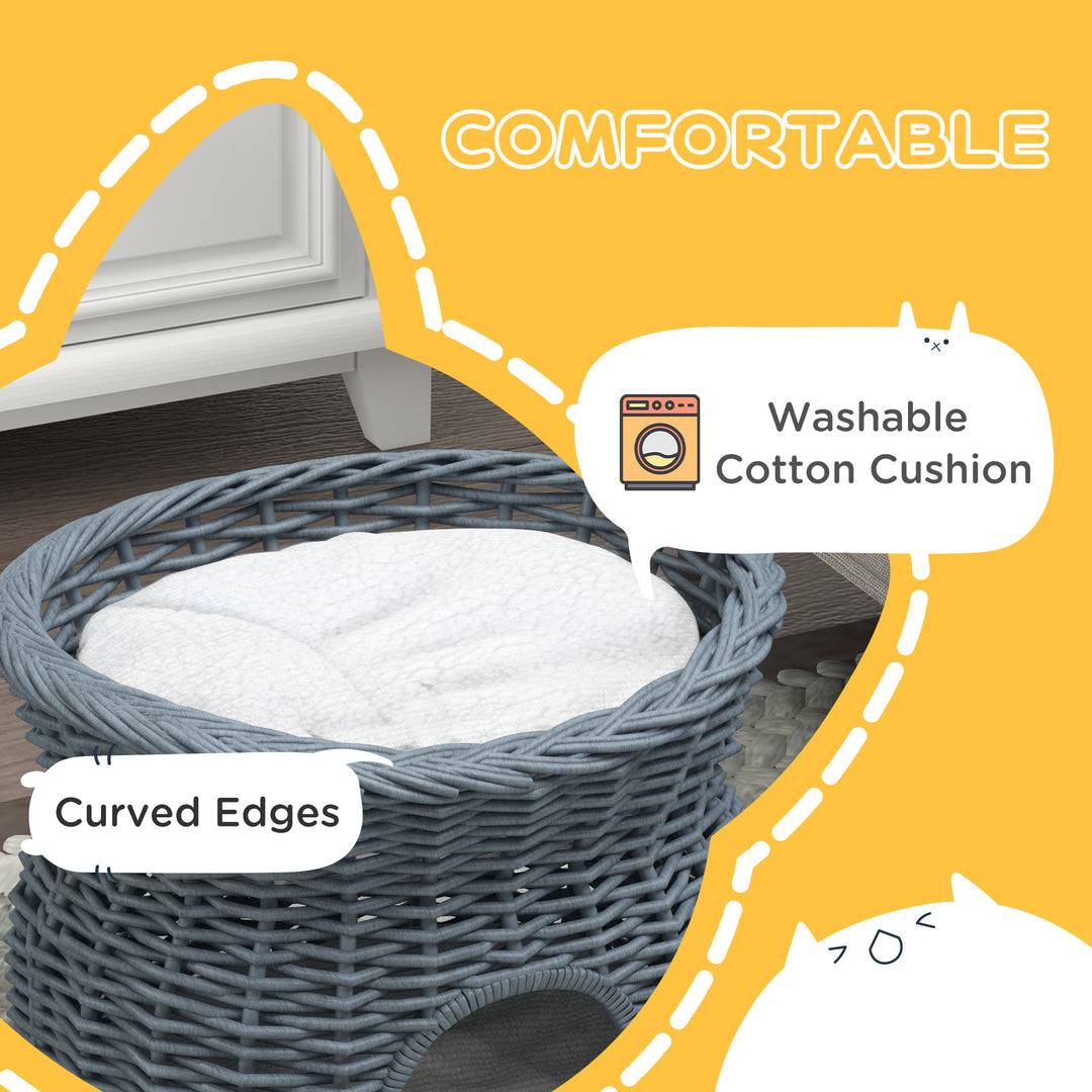 2-Tier Elevated Cat Bed Basket W/Cushion-Grey