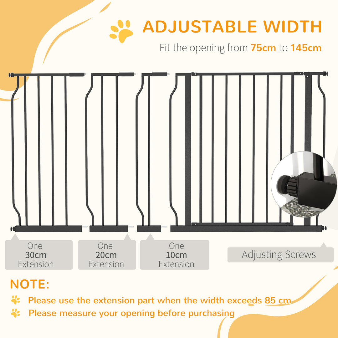 PawHut Extra Wide Dog Safety Gate, with Door Pressure, for Doorways, Hallways, Staircases - Black