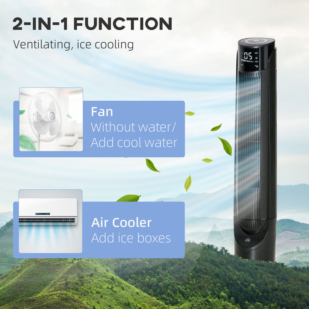 HOMCOM 42" Ice Cooling Tower Fan, Water Conditioner Evaporative Air Cooler Unit with 4 Modes, 3 Speed, Remote Control, Oscillating for Bedroom, Black