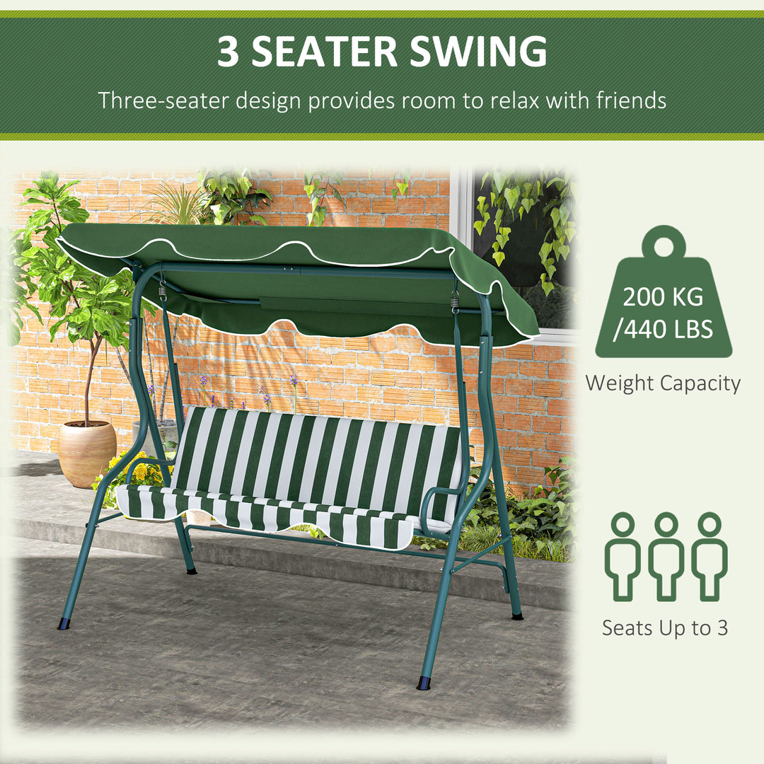 Steel 3-Seater Swing Chair w/ Canopy Green