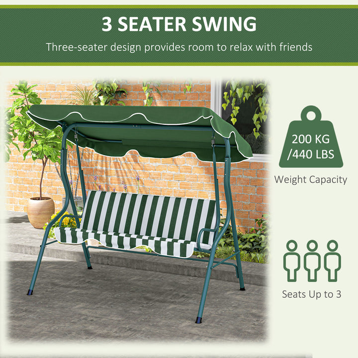 Steel 3-Seater Swing Chair w/ Canopy Green