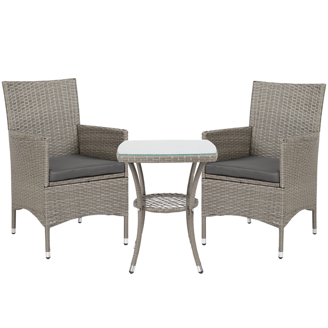 Three-Piece Rattan Bistro Set,with Cushions, Garden Furniture,Wicker Weave Conservatory Companion, Chair Table Set - Grey