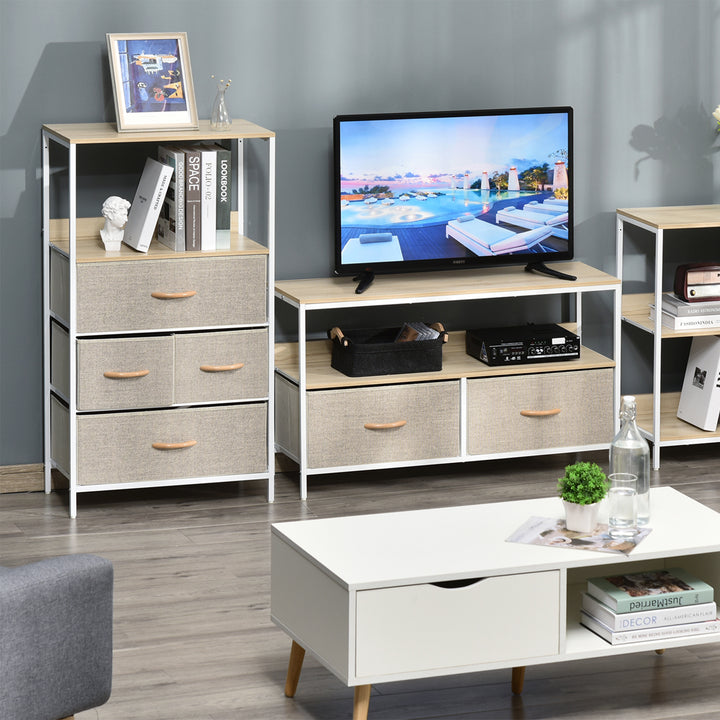 HOMCOM Chest of Drawers Bedroom Unit Storage Cabinet with 4 Fabric Bins for Living Room, Bedroom and Entryway, White