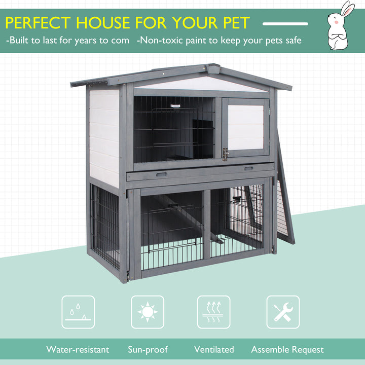 Rabbits 2-Tier Fur Wood Outdoor Hutch Grey