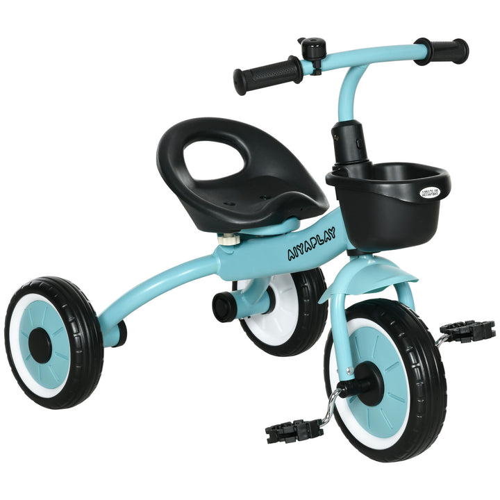 Kids Trike, Tricycle, with Adjustable Seat, Basket, Bell, for Ages 2-5 Years - Blue