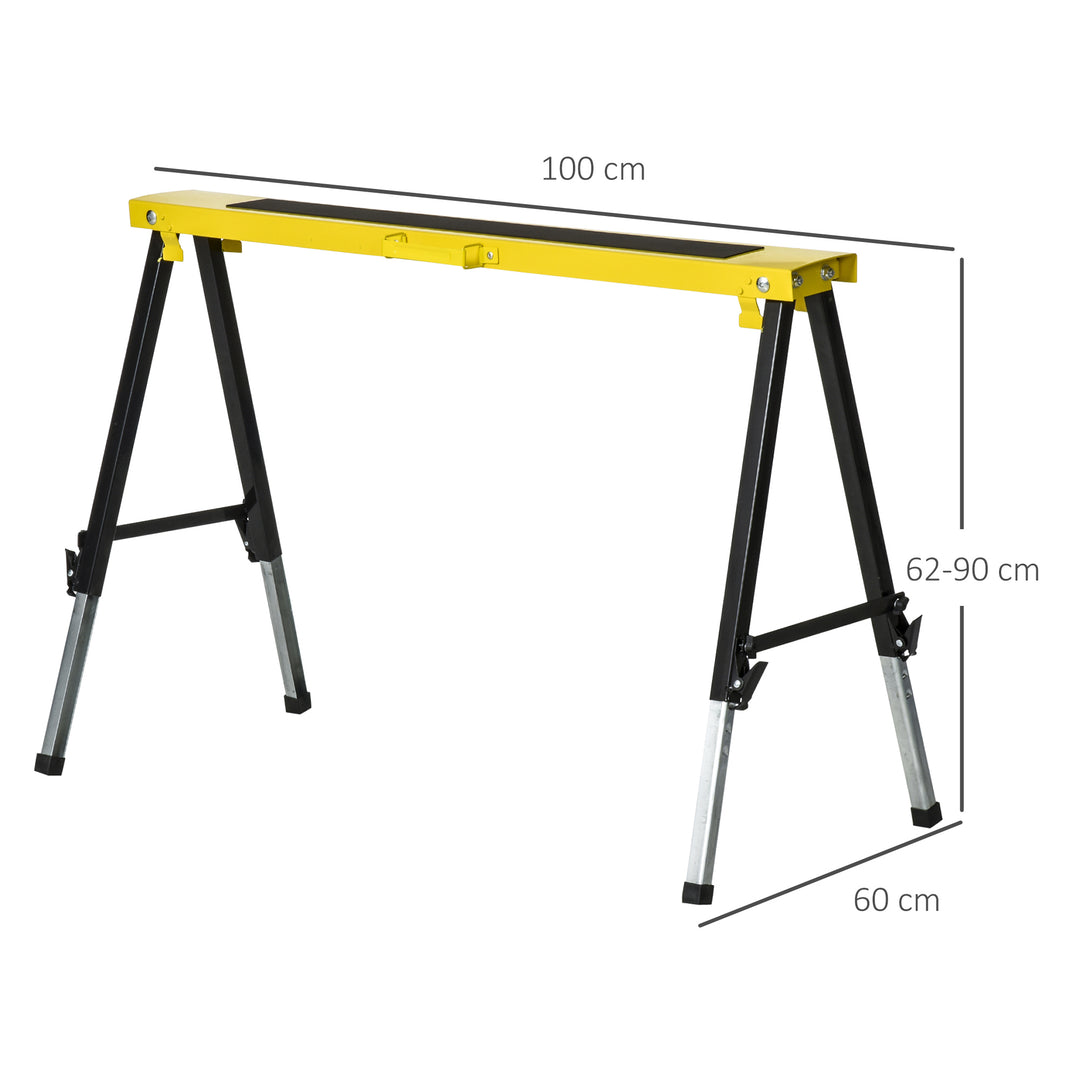 DURHAND 2PCS Saw Horse Twin Pack Folding Workbench Adjustable Metal Trestle Stands with Non-slip EVA Surface for Sawing Work Max Load 100kg