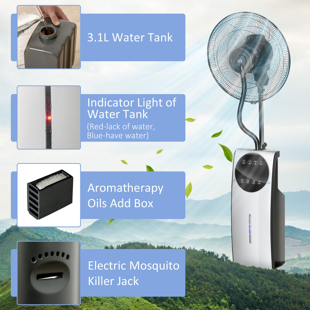 Pedestal Fan with Water Mist Spray, Humidifying Misting Fan, Standing Fan w/3 Speeds, 3.1L Water Tank Electric Mosquito Killer Jack, Black