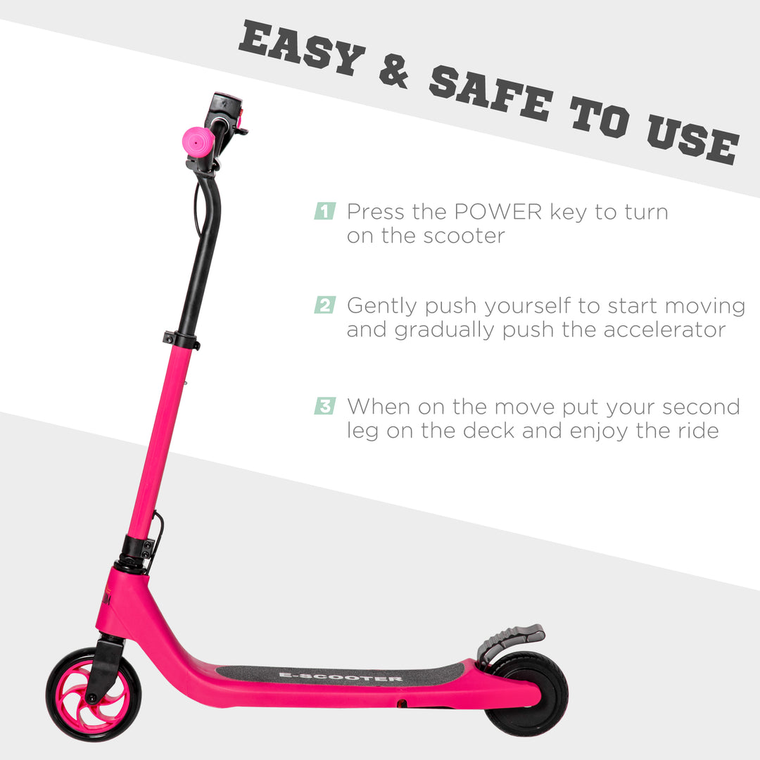 Electric Scooter, 120W Motor E-Scooter w/ Battery Level Display, 2 Adjustable Heights, and Rear Brake, Suitable for 6+ Years Old, Pink