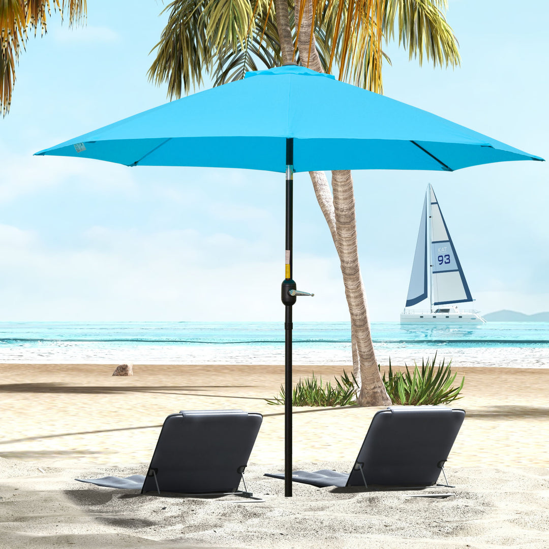 2.6M Patio Parasol Sun Umbrella, Tilt Shade Shelter Canopy with Crank 8 Ribs Aluminium Frame, Blue