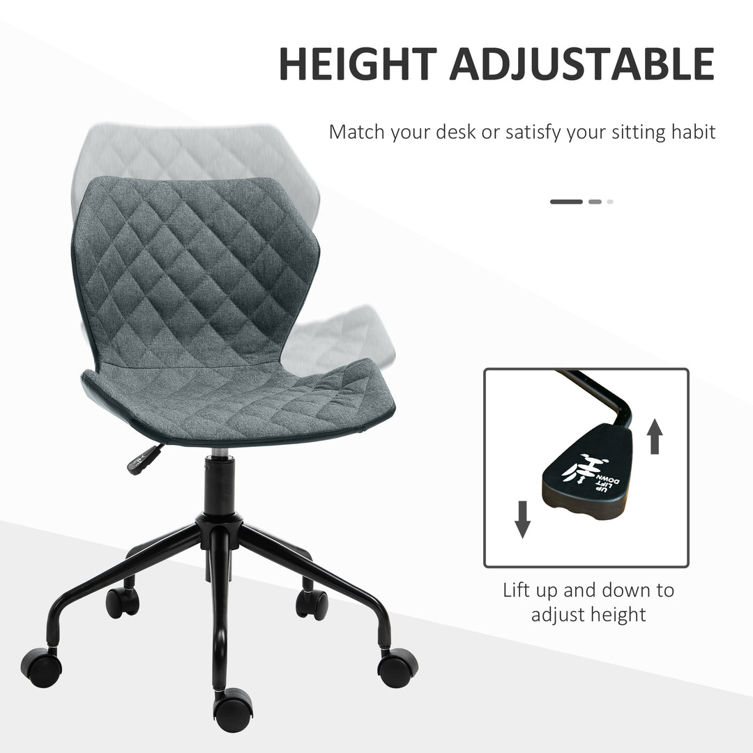 HOMCOM Swivel Chair, Home Office Computer Desk Chair With Nylon Wheels Adjustable Height Linen Grey