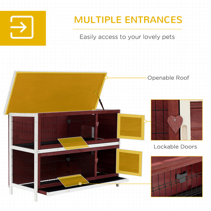 Pawhut Two Floors Wooden Rabbit Hutch Small Pet Animal Guinea Pig Ferret Bunny House Cage for Indoor and Outdoor 136.4x50x93cm