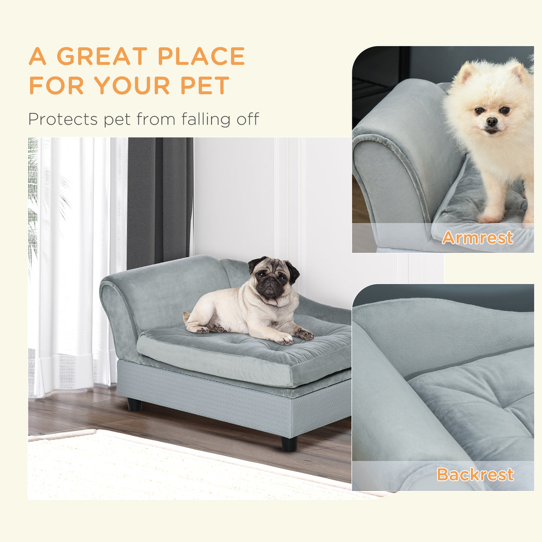 PawHut Dog Sofa with Storage, Pet Chair for Small Dogs, Cat Couch with Soft Cushion, Light Blue, 76 x 45 x 41.5 cm