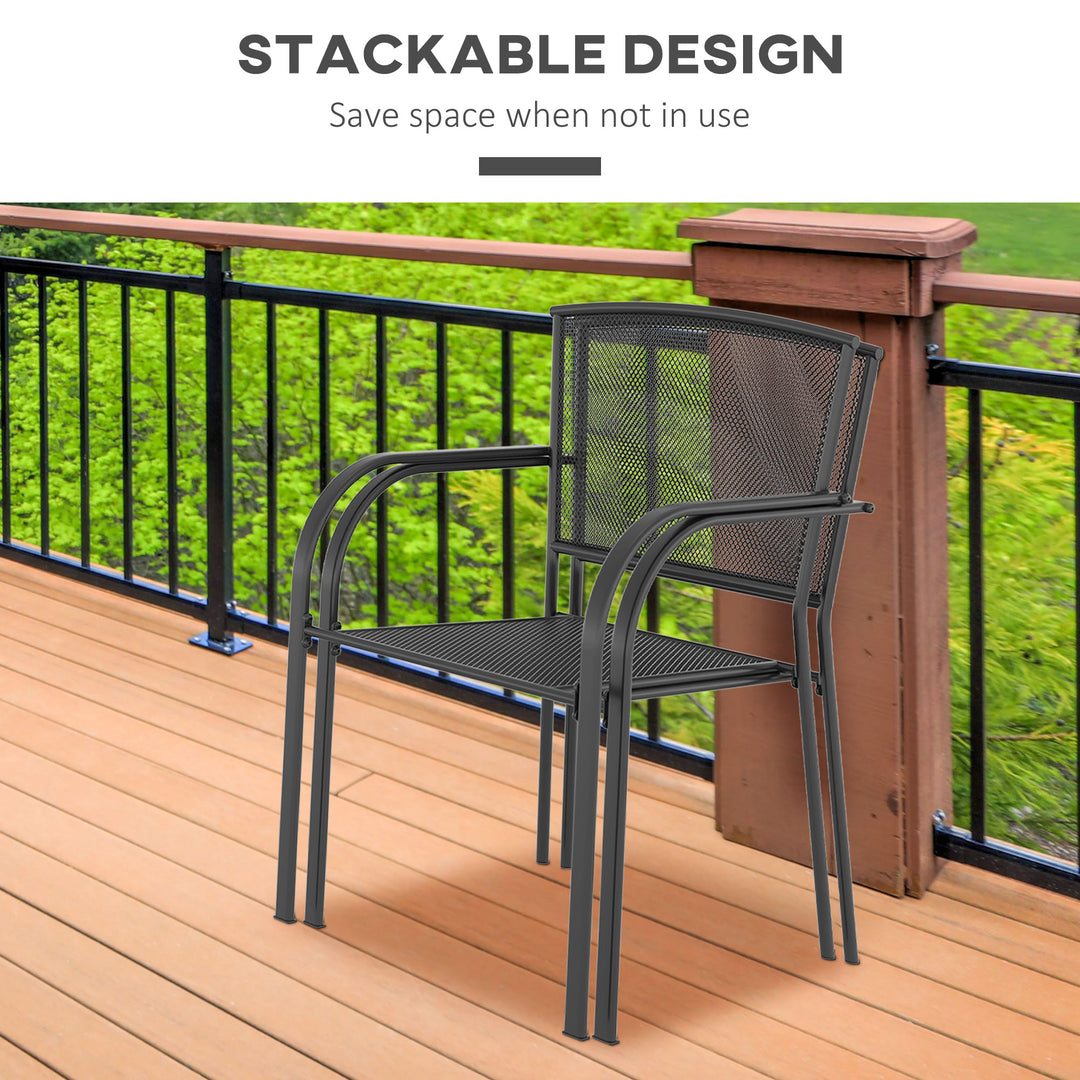 Set of 2 Garden Chairs Metal Garden Dining Chairs 2 Seater Outdoor Furniture for Patio, Park, Porch and Lawn, Grey