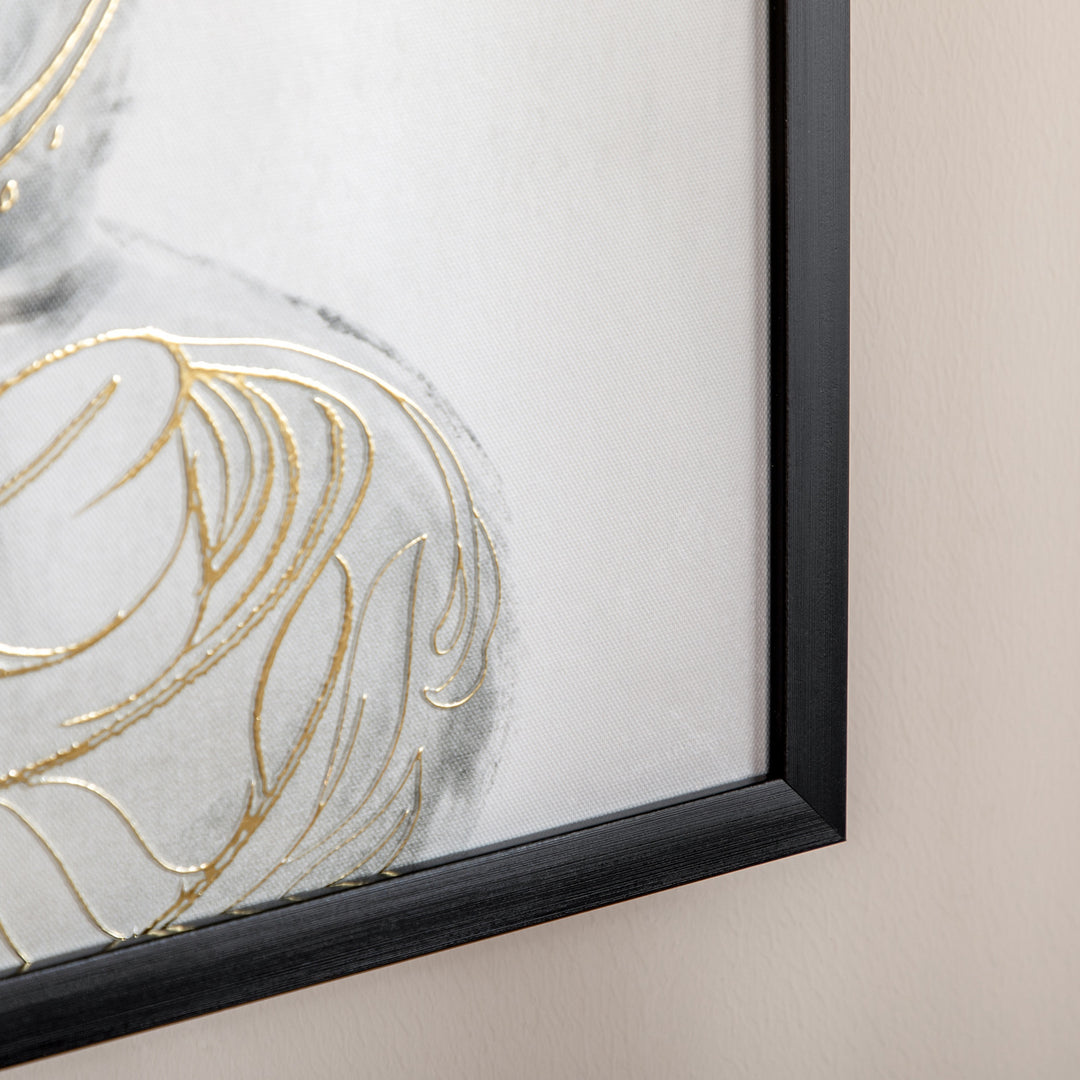 Canvas Wall Art Gold Textured Buddha Sit in Meditation, Wall Picture, 83 x 83 cm