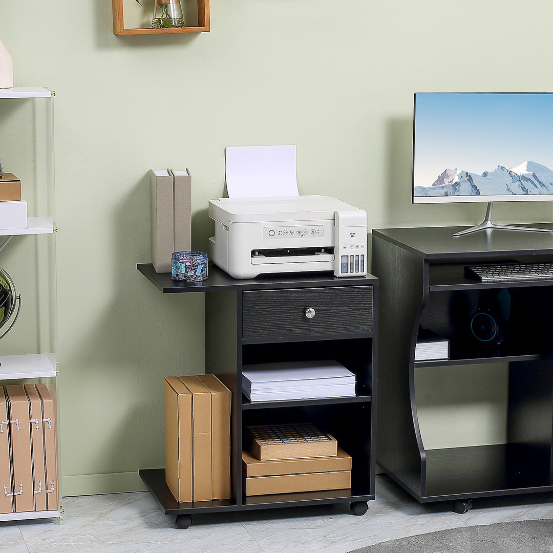 Vinsetto Mobile Printer Stand Rolling Cart Desk Side with CPU Stand Drawer Adjustable Shelf and Wheels Black