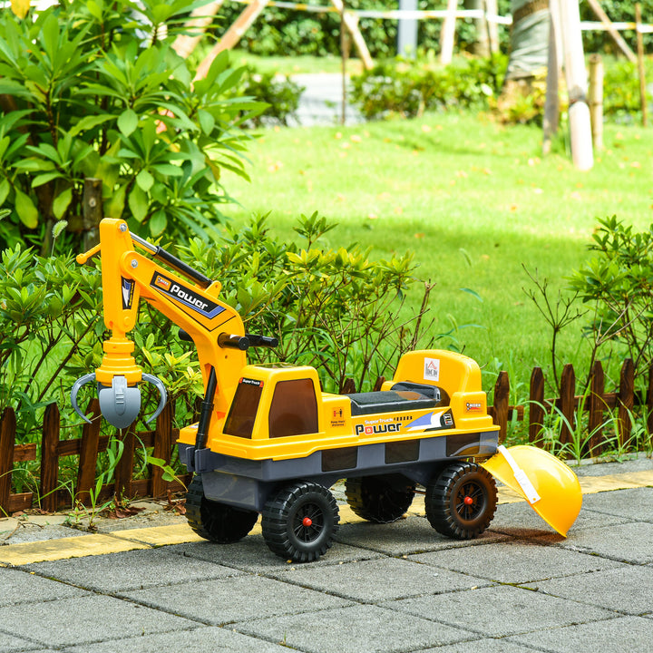 No Power Construction Ride on Excavator Digger Multi-functional Bulldozer Toy Detachable Digging Bucket and Music for Ages 2-3 Years Old Yellow