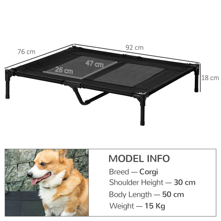 Large Raised Dog Bed Cat Elevated Lifted Cooling Portable Camping Basket Outdoor Indoor Mesh Pet Cot Metal Frame, Black