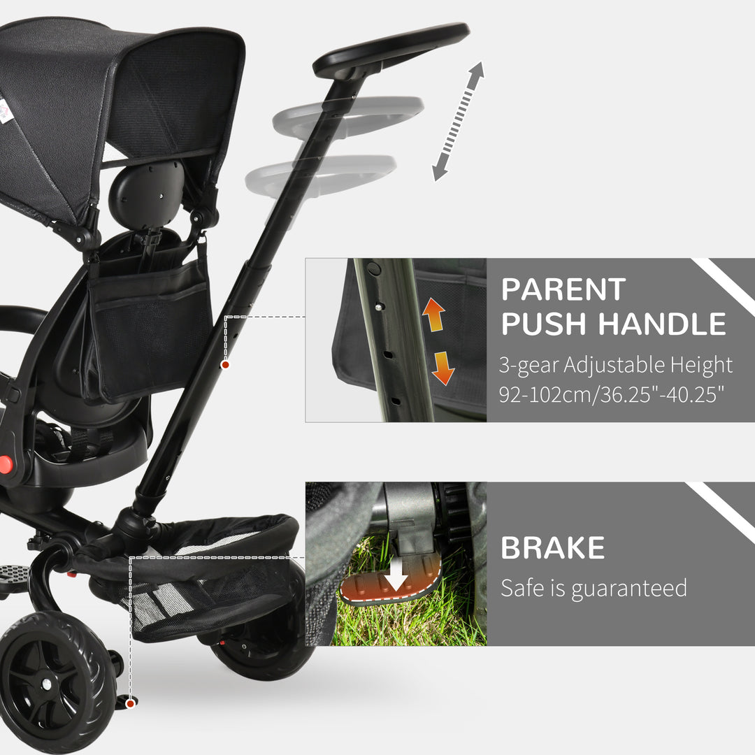 4 in 1 Baby Tricycle Toddler Stroller Foldable Pedal Tricycle w/ Reversible Angle Adjustable Seat Removable for 1-5 Years - Black