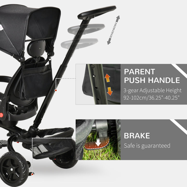 4 in 1 Baby Tricycle Toddler Stroller Foldable Pedal Tricycle w/ Reversible Angle Adjustable Seat Removable for 1-5 Years - Black