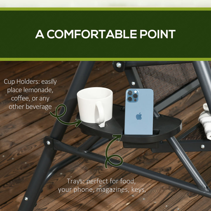 3 Seater Swing Chair, Garden Swing Seat Bench with Adjustable Canopy, Rattan Seat, and Steel Frame for Patio, Yard