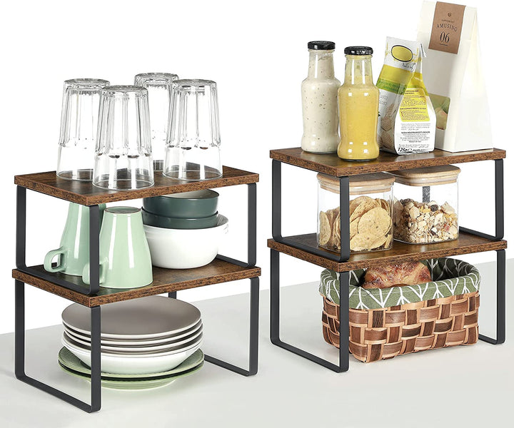 Set of 4 Counter Organizer Shelves for Kitchen - Brown Black