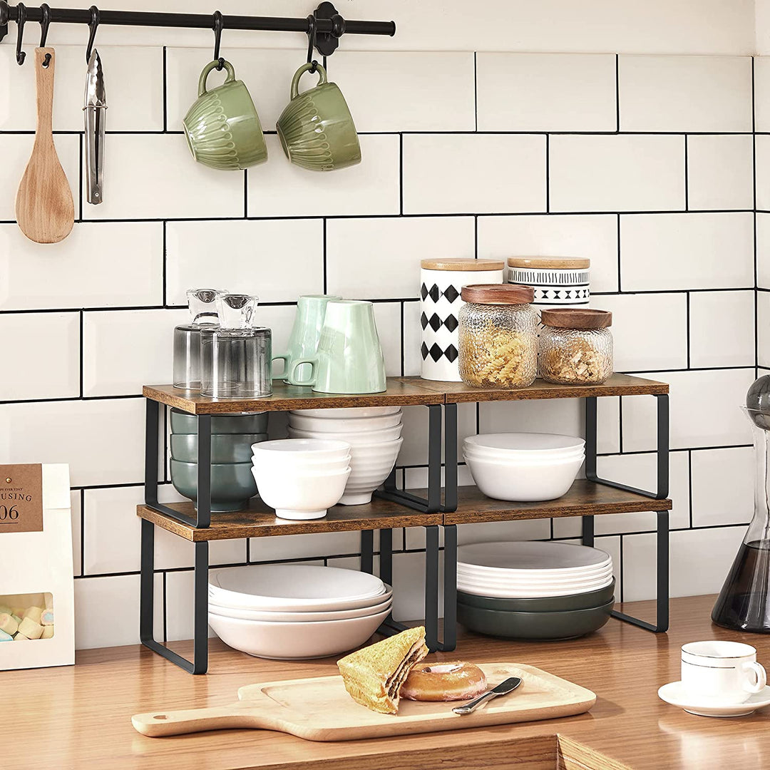 Set of 4 Counter Organizer Shelves for Kitchen - Brown Black