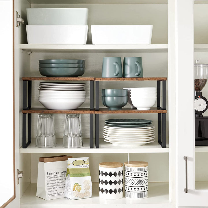 Set of 4 Counter Organizer Shelves for Kitchen - Brown Black
