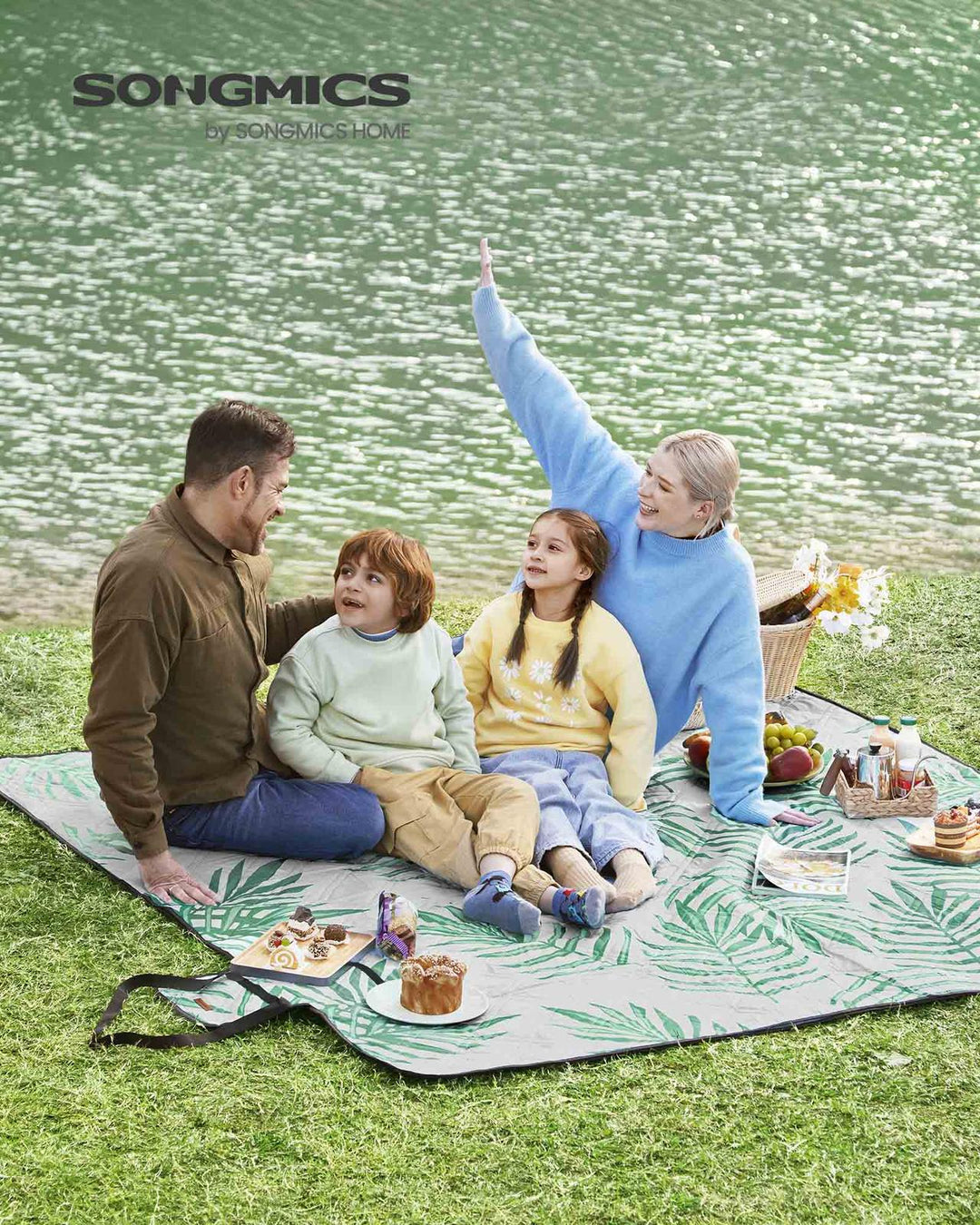 Picnic Blanket 200 x 200 cm Fern Pattern and Grey