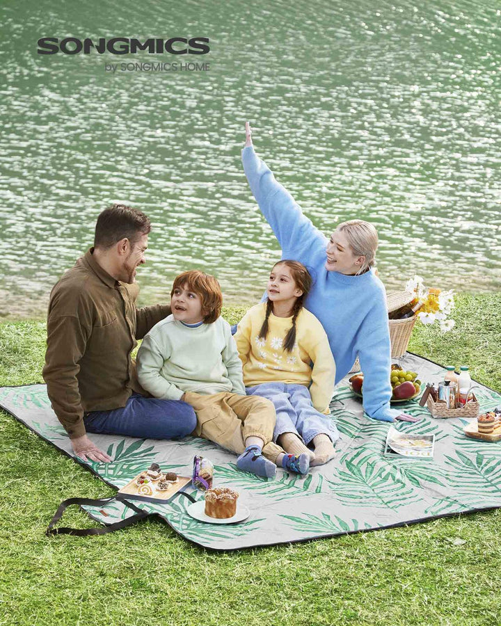 Picnic Blanket 200 x 200 cm Fern Pattern and Grey