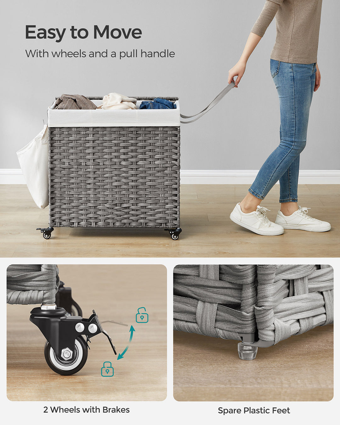 Laundry Basket with 3 Compartments