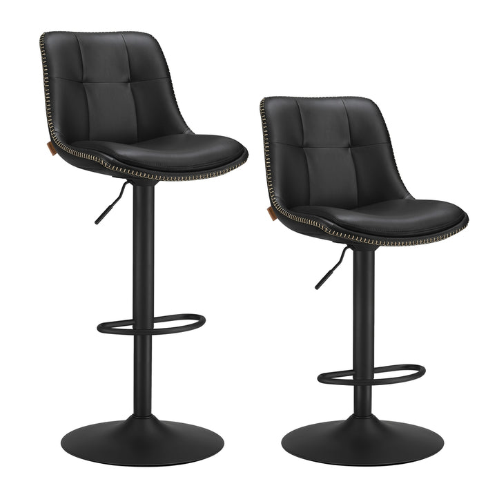 Set of 2 Bar Stools with Backrests and Footrests Ink Black