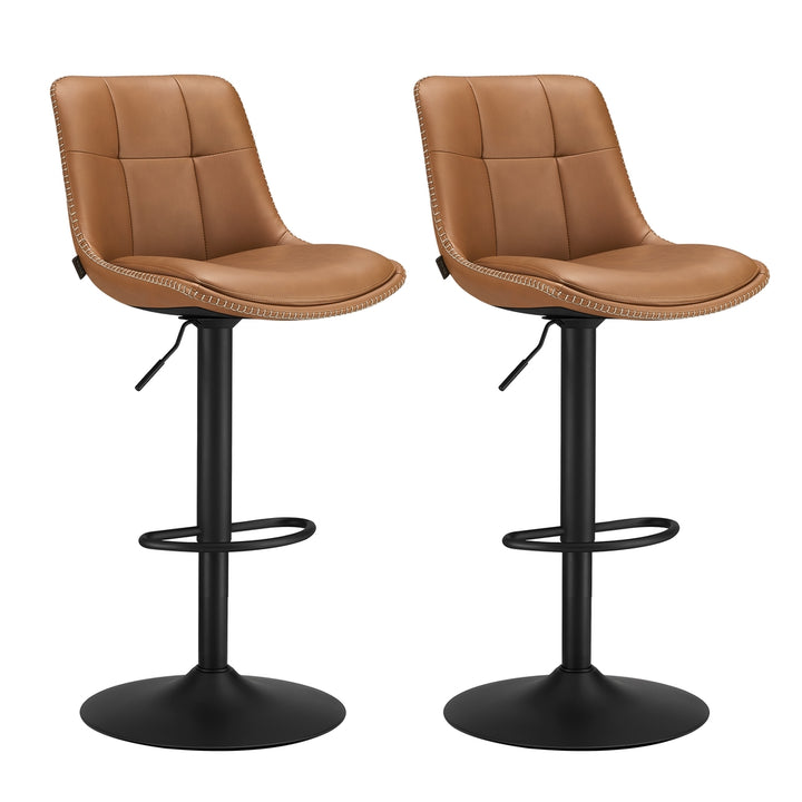 Set of 2 Bar Stools with Backrests and Footrests Caramel Brown