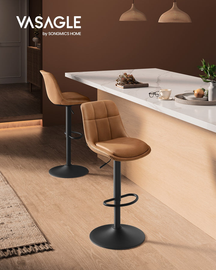 Set of 2 Bar Stools with Backrests and Footrests Caramel Brown