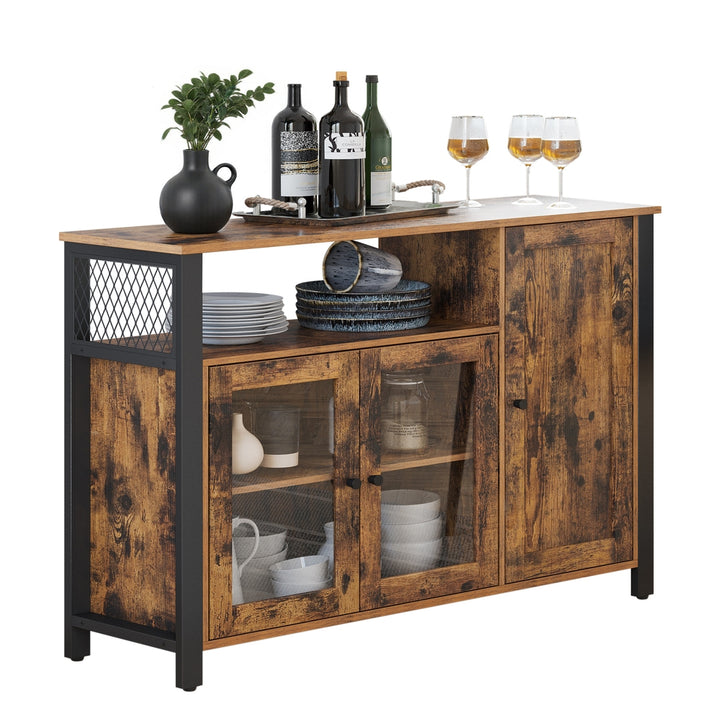 Storage Sideboard with 3 Doors Rustic Brown and Black