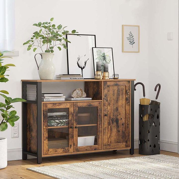 Storage Sideboard with 3 Doors Rustic Brown and Black