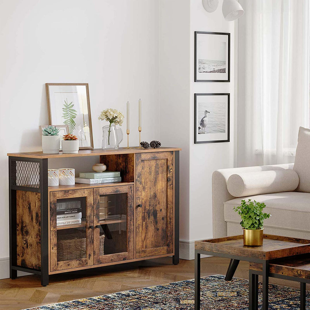 Storage Sideboard with 3 Doors Rustic Brown and Black