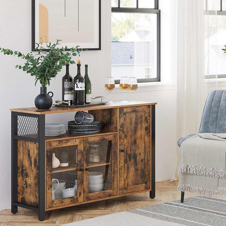 Storage Sideboard with 3 Doors Rustic Brown and Black