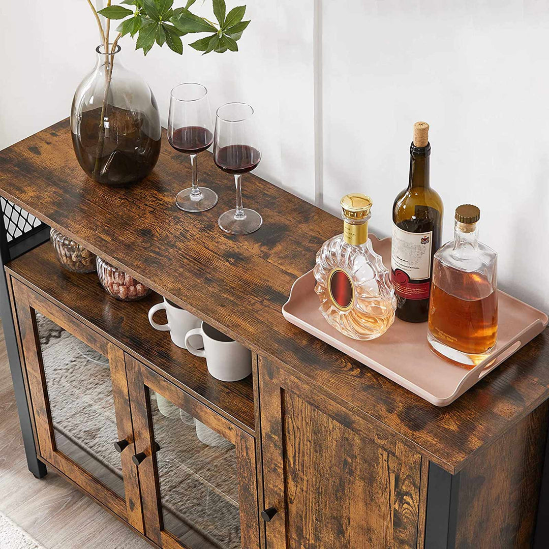 Storage Sideboard with 3 Doors Rustic Brown and Black