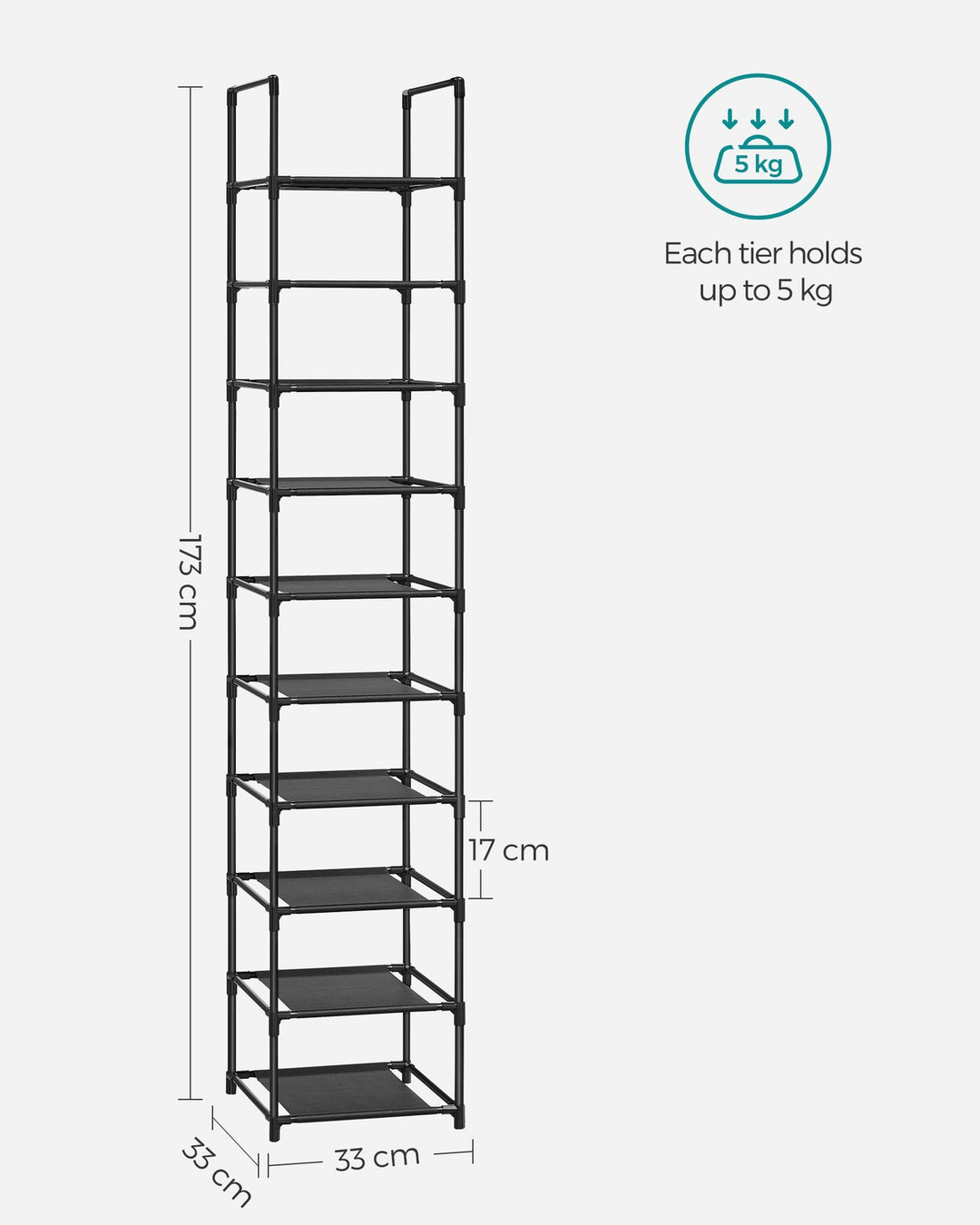 Shoe Rack with Non-Woven Fabric Shelves and Metal Frame