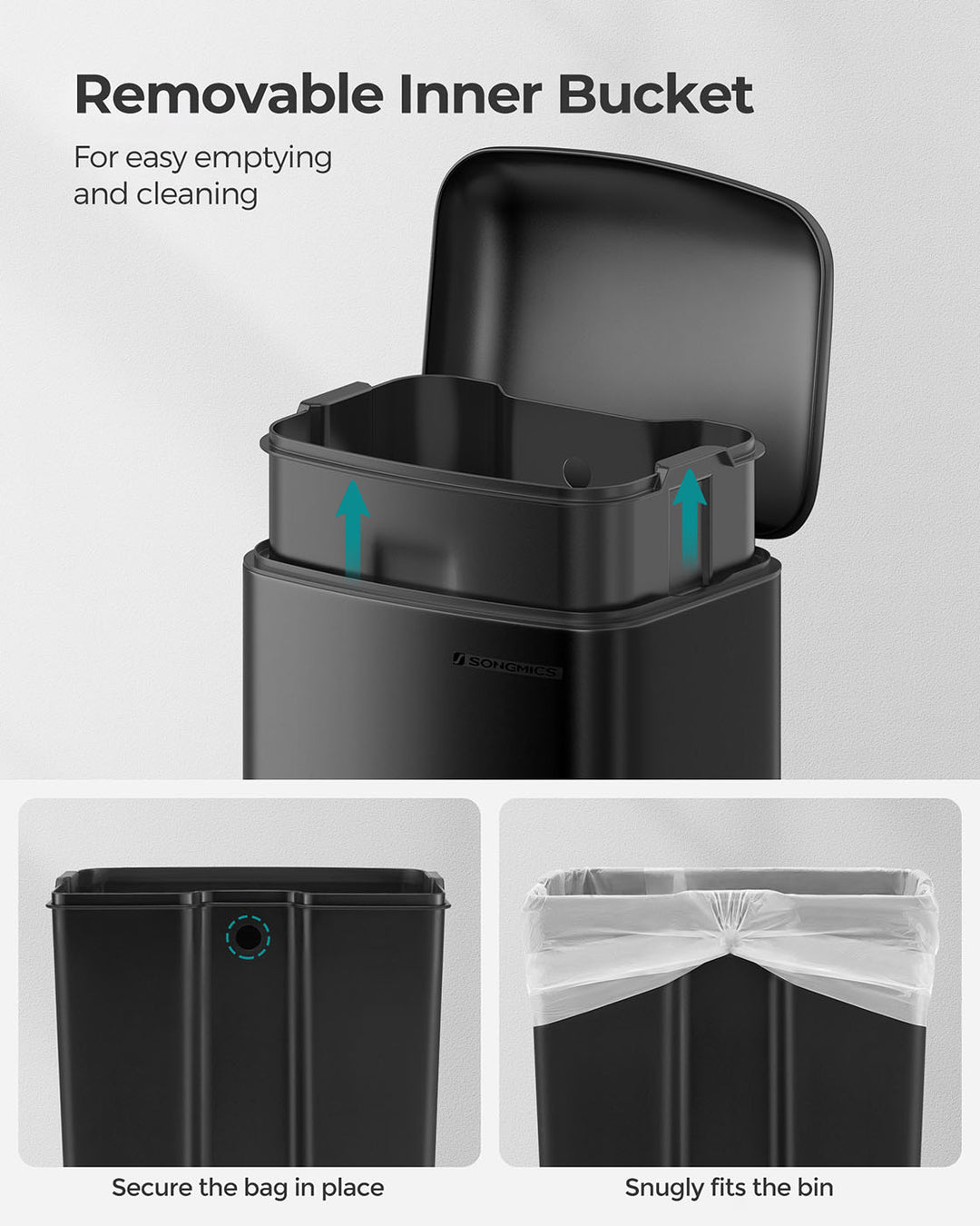 Black Step Trash Can with Inner Bucket