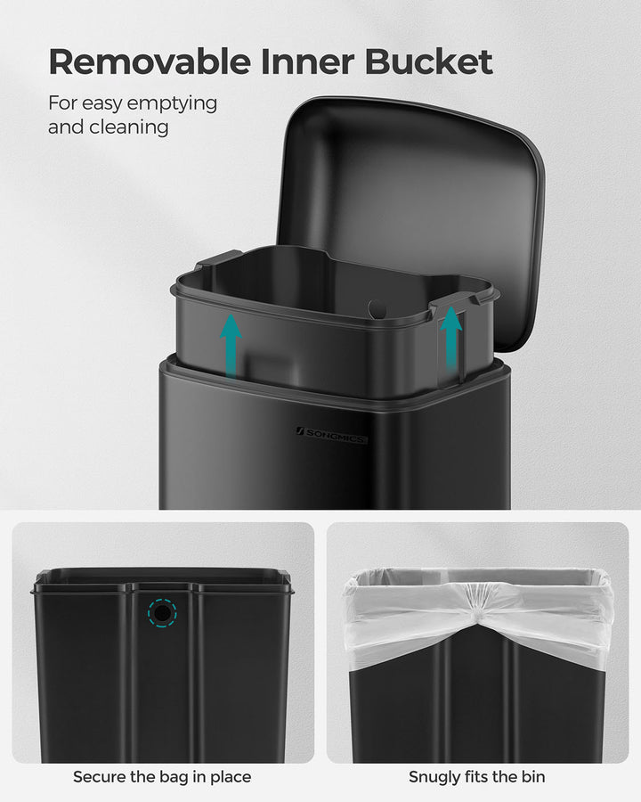 Black Step Trash Can with Inner Bucket