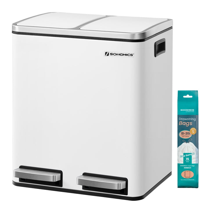 White Dual Rubbish Bin with Step