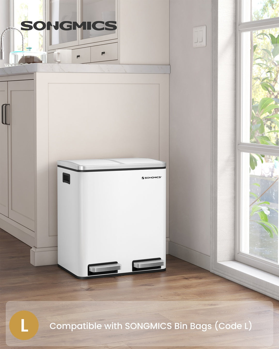 White Dual Rubbish Bin with Step